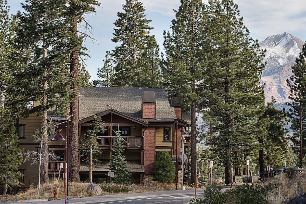 Building with mountain backdrop